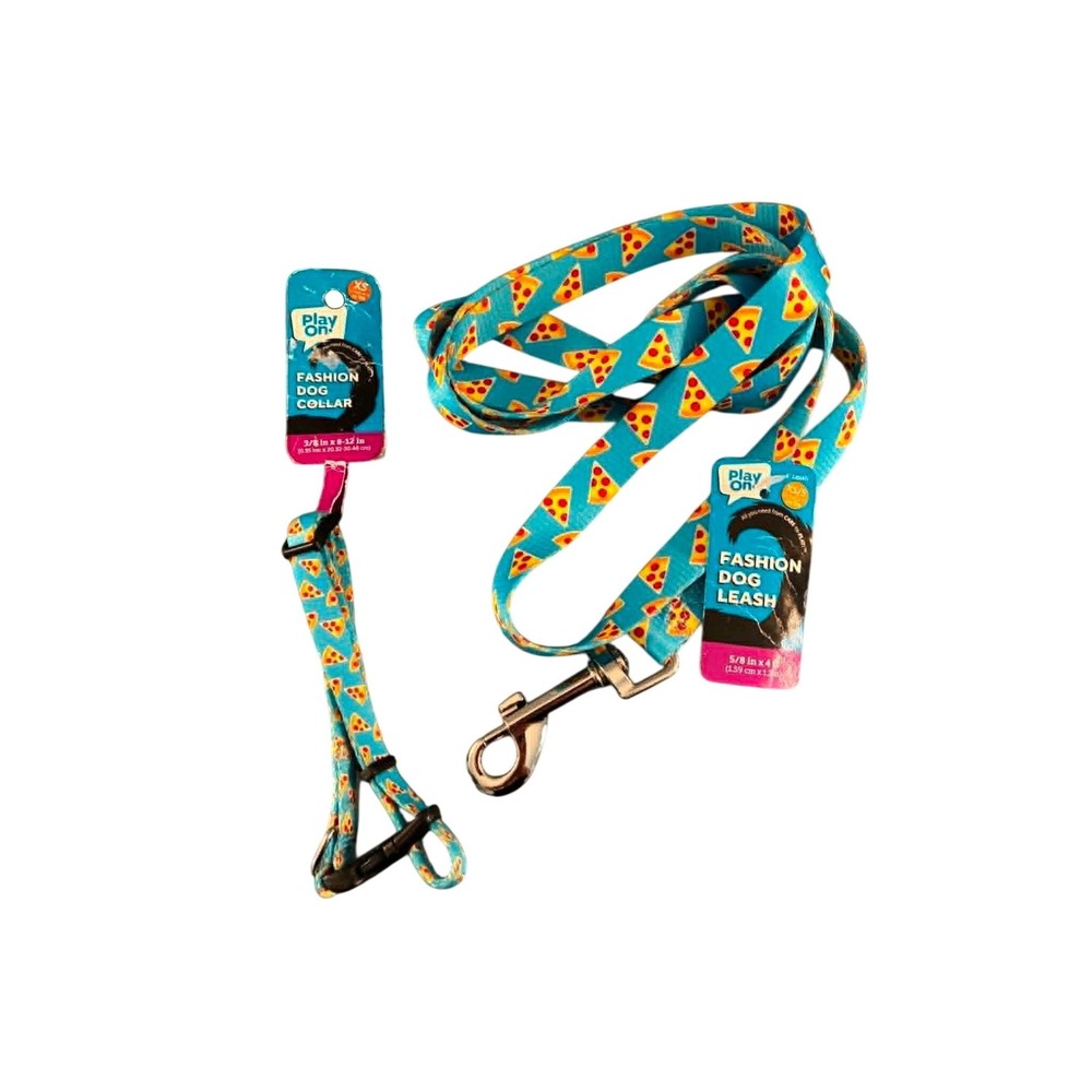 Play On Pizza Dog Collar Leash Set XS Blue New Novelty Print Pet Accessories